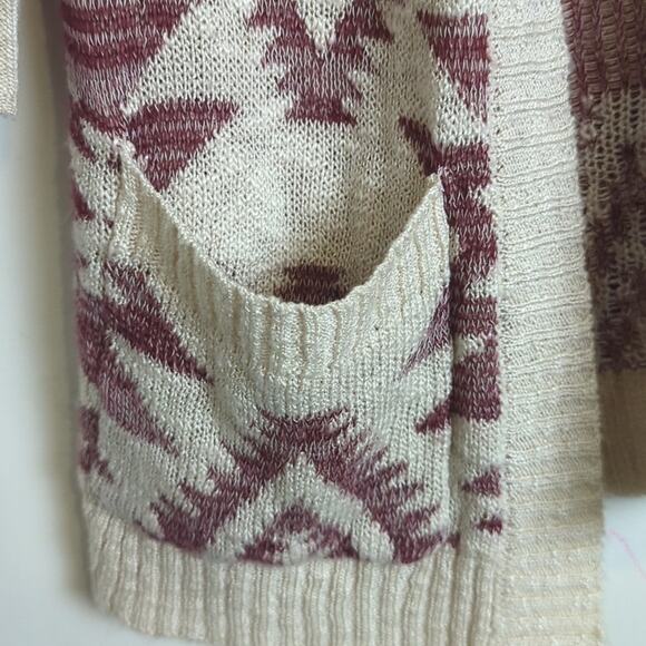 Aztec Cardigan Slouchy Pockets Burgundy & Cream Size Women's Small - Picture 5 of 9